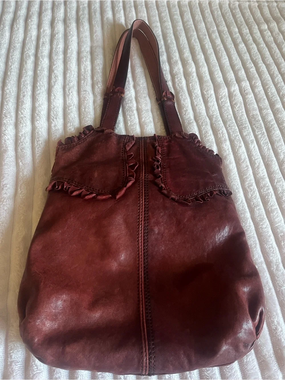 Lucky Brand Vintage Y2K lambskin Wine Red Shoulder Bag Purse Italian Leather